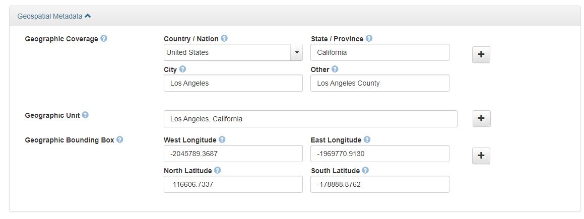 Geospatial Metadata editing screen